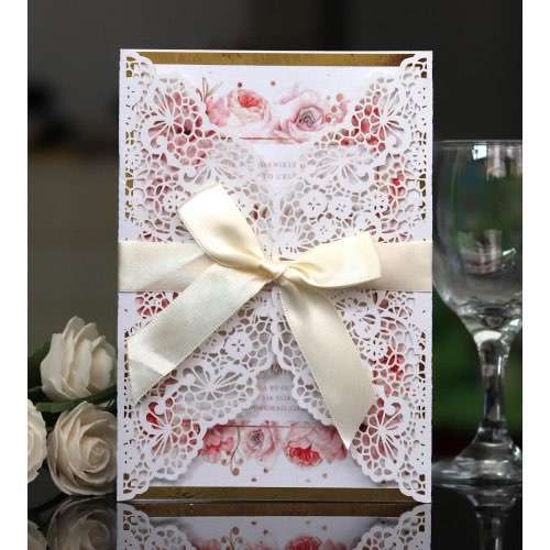 Wedding Invitation Rectangle Lace Invitation Laser Cut Paper Celebration Invitation